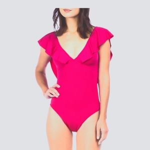 Trina Turk One Piece Ruffle Swimsuit Fuchsia Women's Size 8 EUC